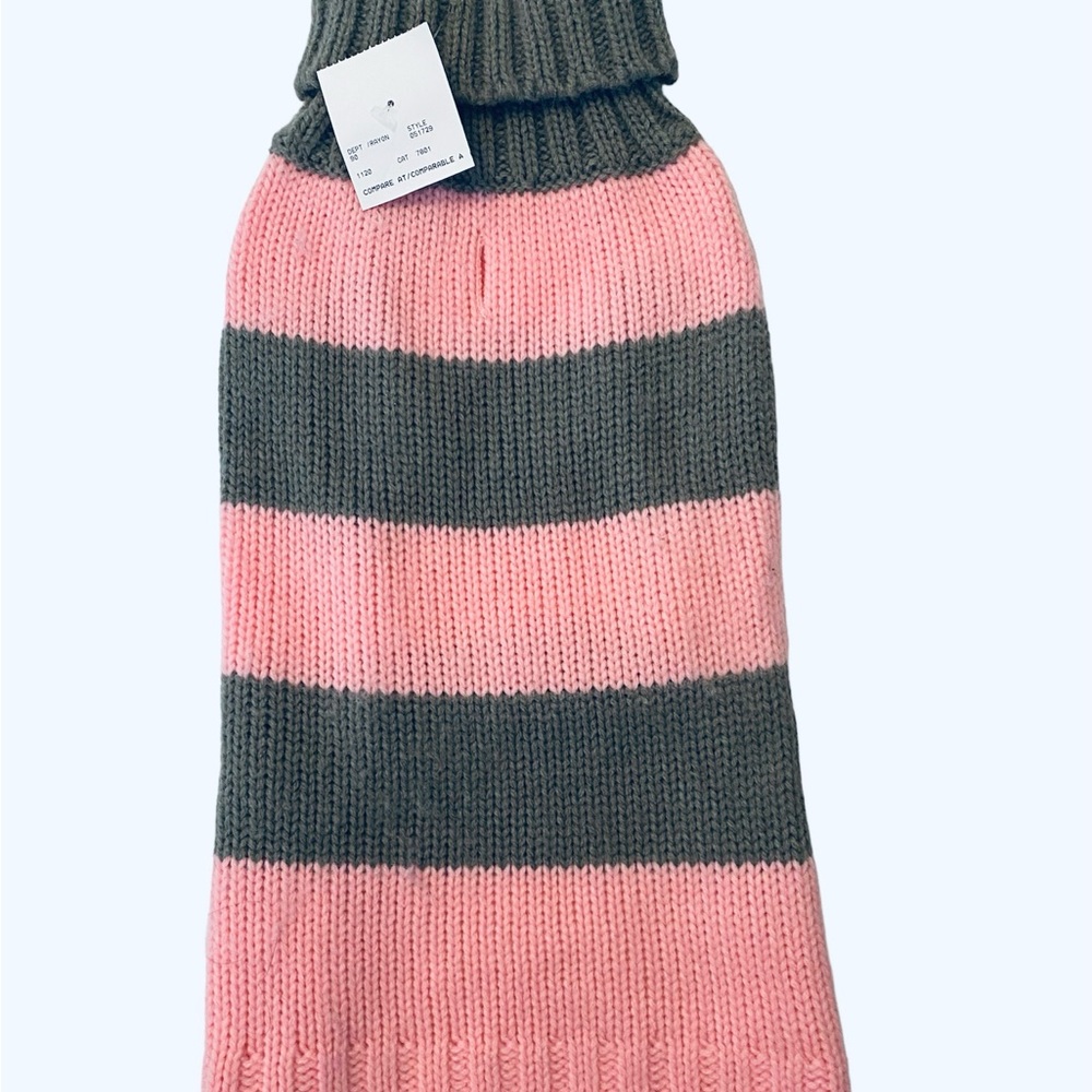 NWT Fabdog  Knit Turtleneck Pink and Grey Strip Dog Sweater Apparel Size…